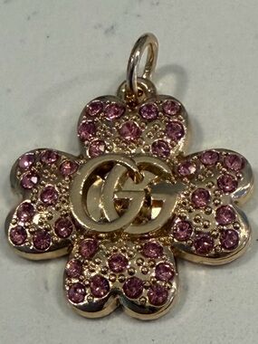 Gold-Tone Pink Crystal Four-Leaf Clover Necklace Pendant-GUCCI